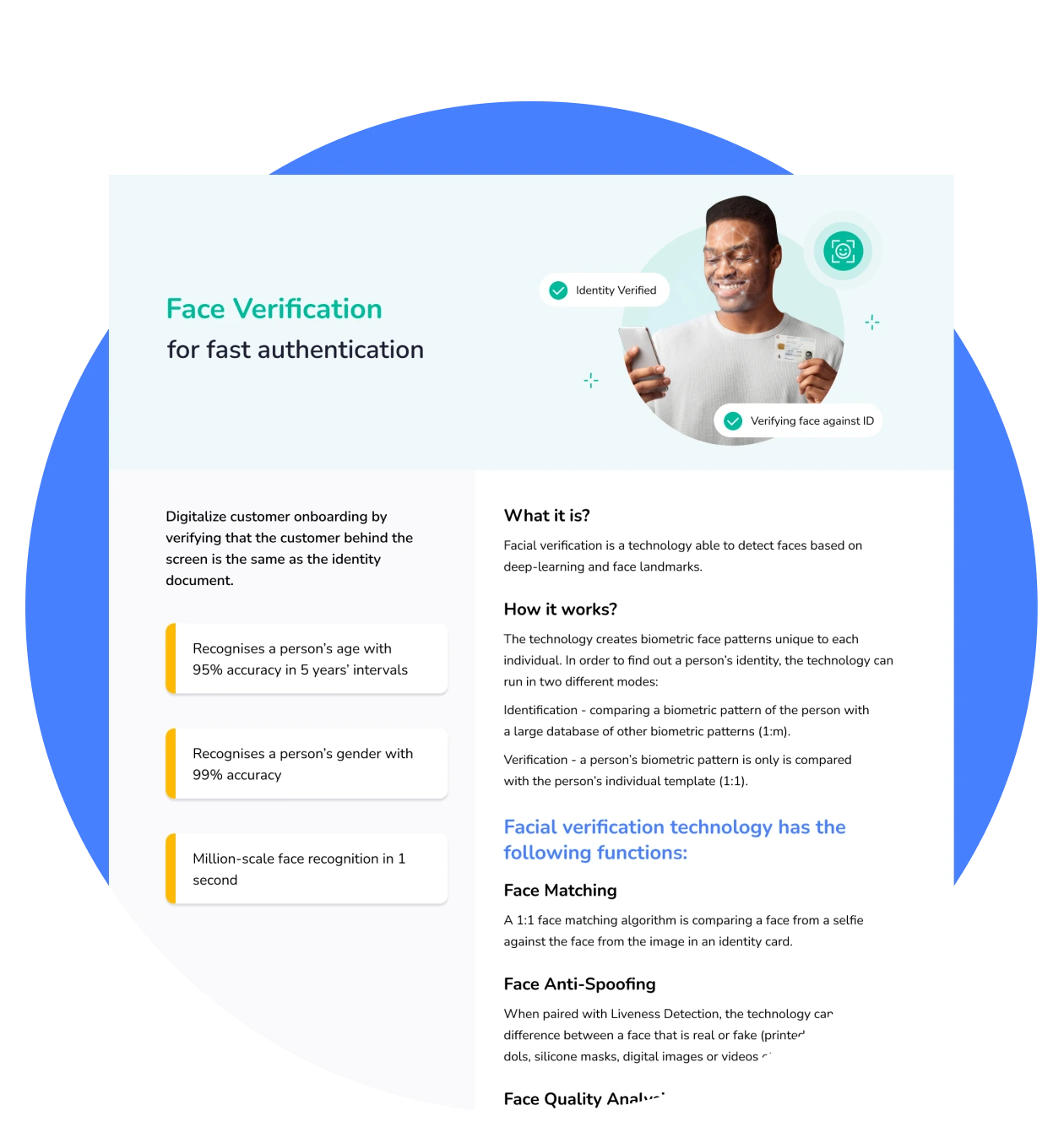 face verification and matching one pager explainer